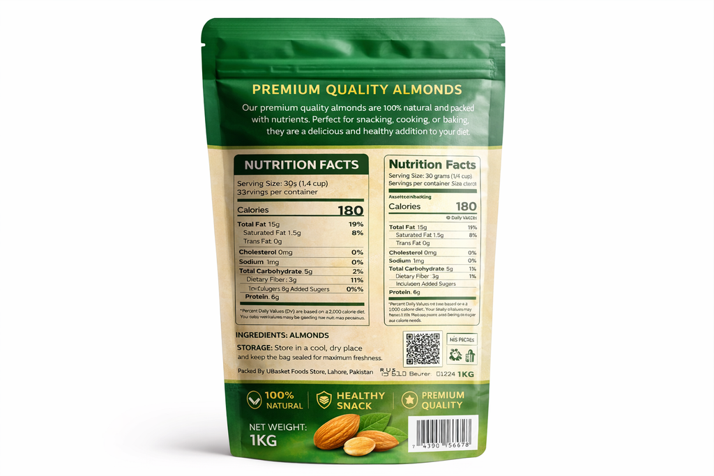 Premium Natural Almonds 1KG – Fresh & Healthy UBasket